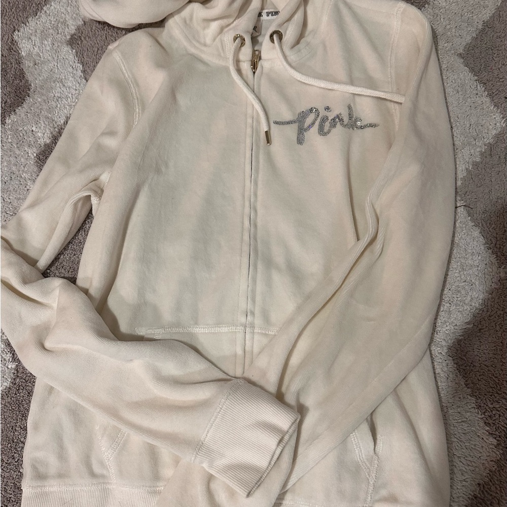 PINK Victoria's Secret Cream Zip-Up Hoodie